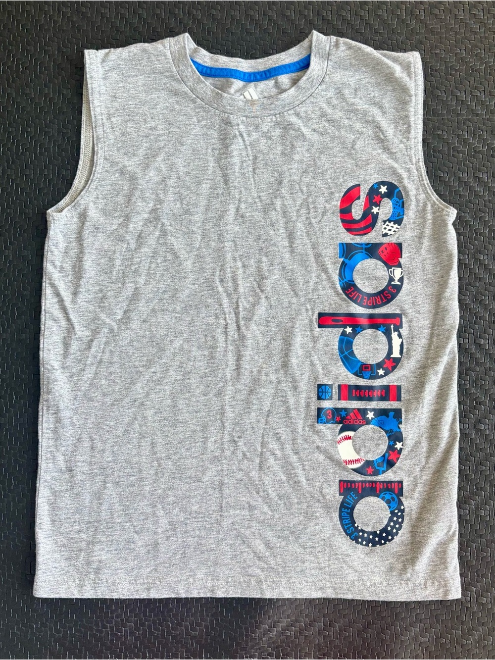 Boys adidas Gray Tank Top with Blue and Red sports Graphic size small 8